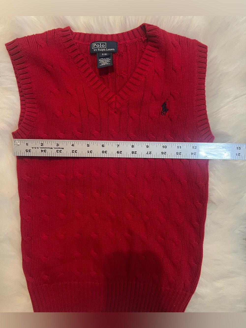 Polo Ralph Lauren Boys or child’s cable knit sleeveless red vest size S (8) - Picture 3 of 8